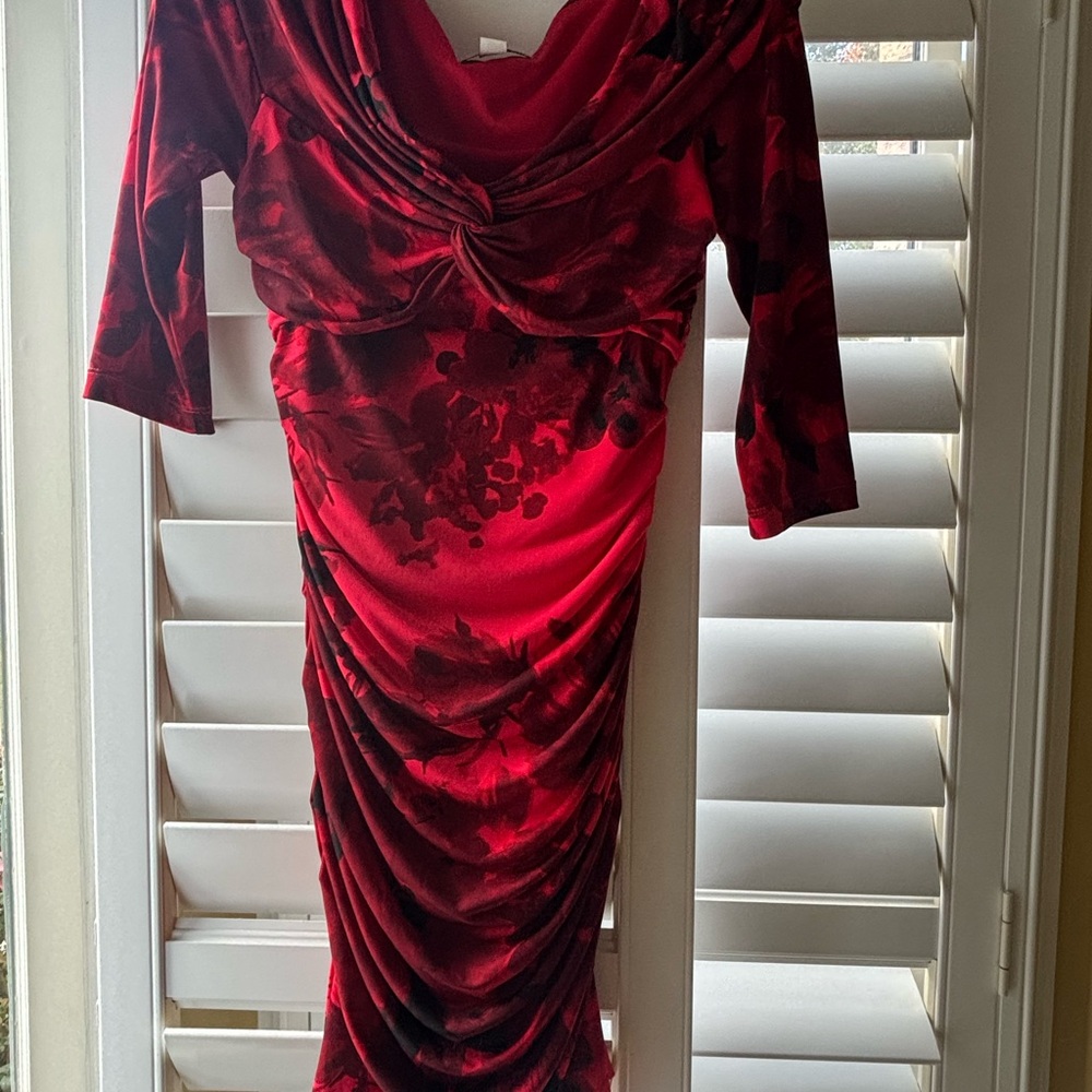 Boston Proper Red Floral Midi Dress